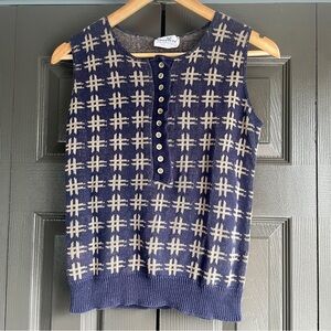 Navy and Cream Cottage Core Vintage Sweater Vest